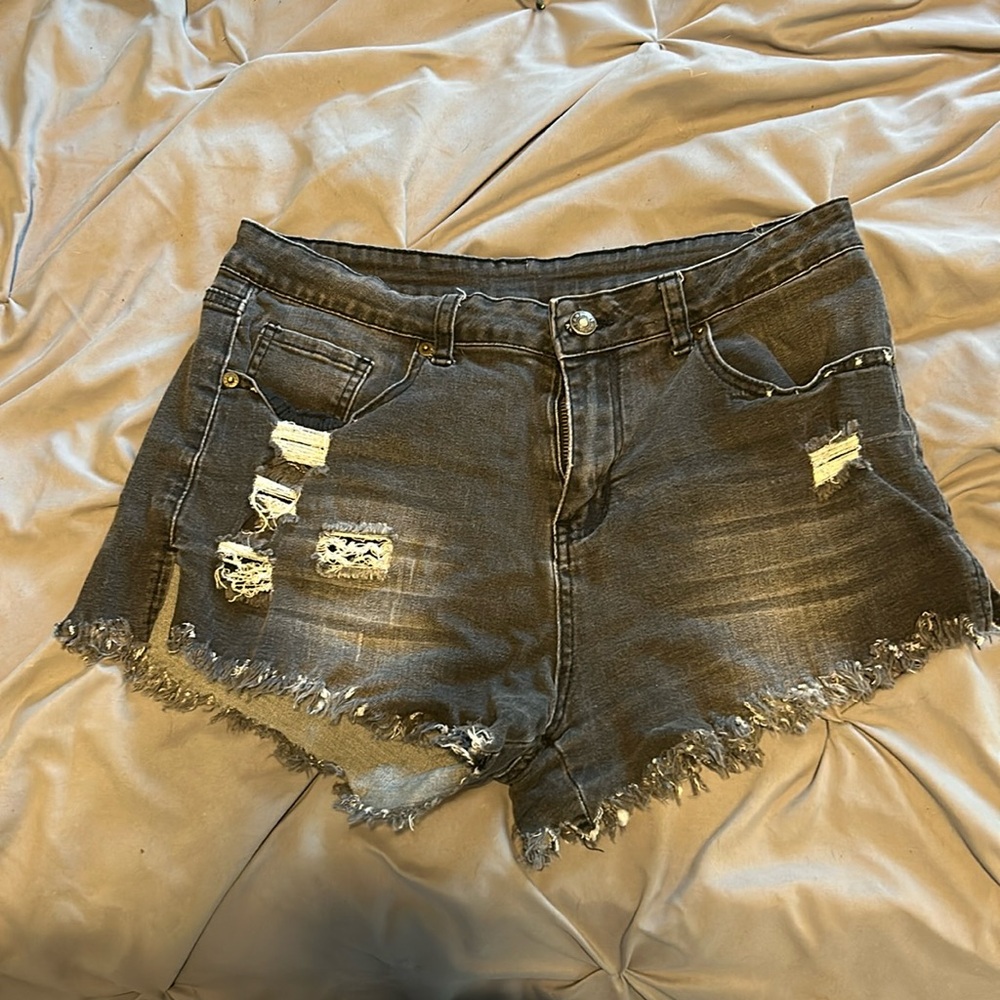 Black denim shorts